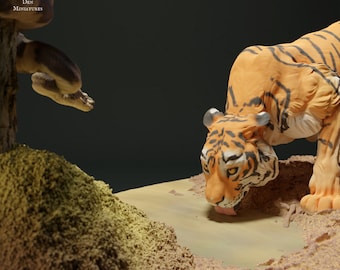 Burmese Python and Bengal Tiger Drinking Diorama -  3D Printed - Designed by Animal Den Miniatures - Figurine - DIY Paint Your Own