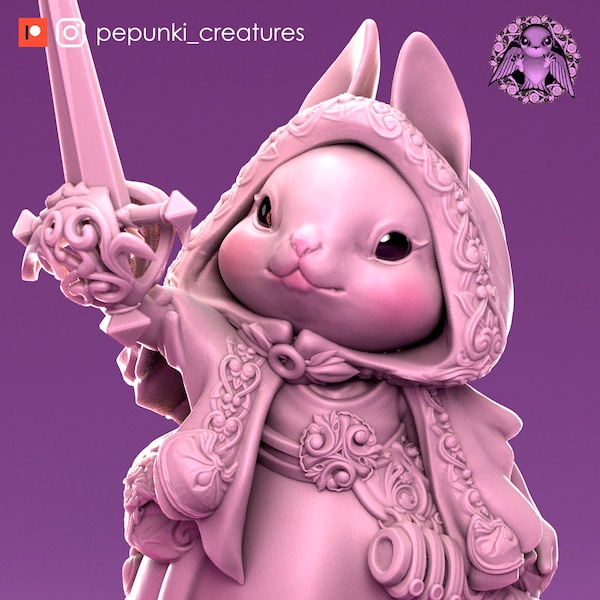 Bunny Rogue - Rabbit  - Pepunki Creatures - 3D Printed Miniature - Gaming - Display - Painting