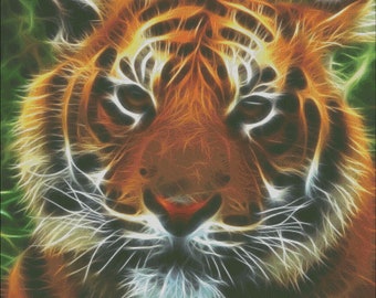 Tiger Fractal  - Cross Stitch Pattern PDF - Full Coverage