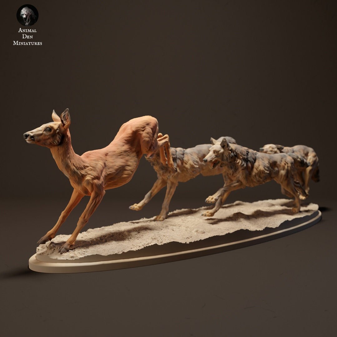 Iberian Wolves Hunting Roe Deer 3D Printed Designed by Animal Den ...