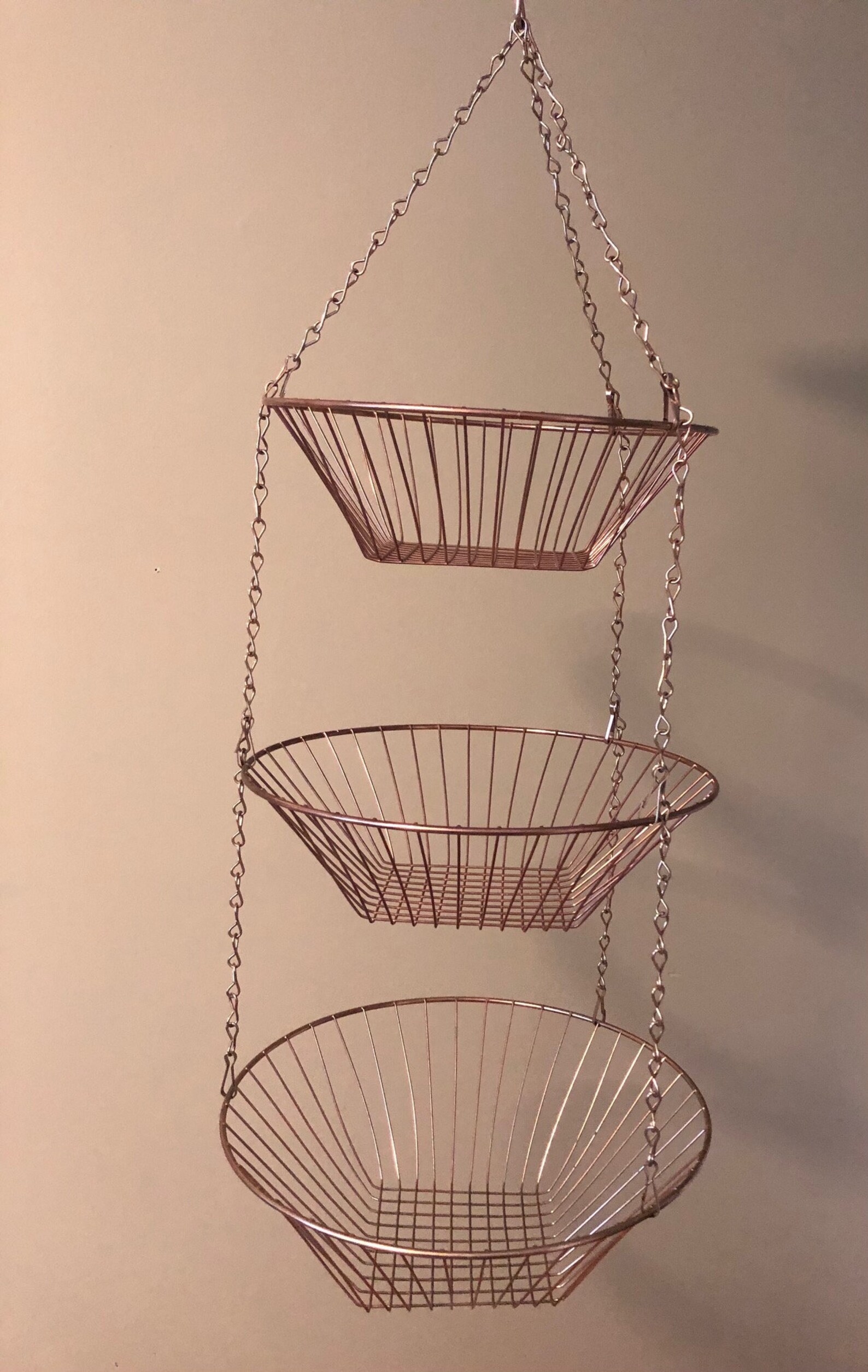 Vintage Hanging Baskets Bronze Wire Three Tiered Etsy