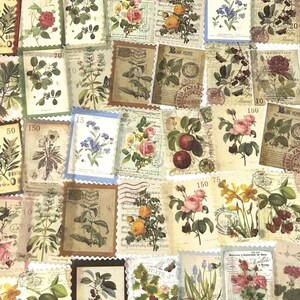 60 Pcs Retro Floral Stamp Washi Sticker, Flowers Sticker Flakes, journal, Junk Journal, Botanicals, Postmark, Flower, Garden, Nature