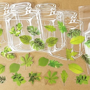 35 Stück Blätter Klar Sticker Pack, Scrapbook Aufkleber, Junk Journal Kit, Journal Ephemera, journal, Green Leaf, Garten, Flaschenglas