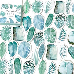 45 Stück Tropisches Blatt Aufkleber, Blätter Aquarell Aufkleber, Natur Greenery, Sammelalbum, Journal, BotanicalsSchedule, Palmenblatt