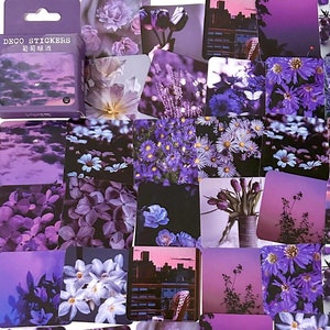 46 Stück Lila Ästhetische Aufkleber, Landschaft Sticker Pack, Scrapbook, journal, Junk Journal Kit, Blumen, Garten, Gänseblümchen, Floral