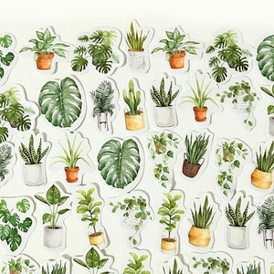 45 Stück Topfpflanzen Aufkleber, Tropische Blätter Aufkleber Flocken, Pflanze Topf Aufkleber, Scrapbook, journal, Monstera Blatt, Farne