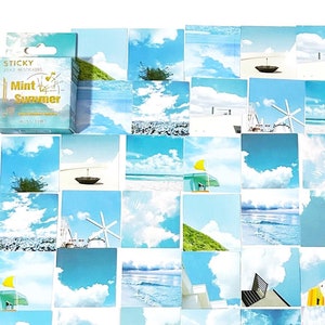 46 Stück blauer Himmel Aufkleber, Landschaft Sticker Pack, Scrapbook, journal, Junk Journal Kit, Wolken, Urlaub, Strand, Meer, Bäume, Sommer