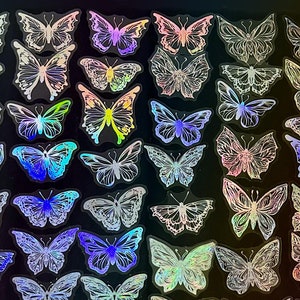 45 Stück Schmetterling holographische Aufkleber, Schmetterlinge glänzend, irisierend, Junk Journal, journal, Resin Art, Insekten, Specimen, Species