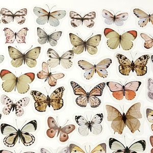 40 Stück Pastel Schmetterling klare Aufkleber, weiße Schmetterlinge, journal, Junk Journal Kit, Journal Ephemera, Insekten, Garten, Natur, Licht