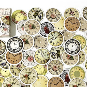 45 Stück Vintage Uhr Aufkleber, Antike Stoppuhr Sticker Pack, Uhr, Junk Journal, Scrapbook, Stunde, Zeit, römische Ziffern, zum ausfüllen