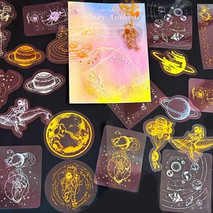 30 Stück Astrologie Holographische Aufkleber, glänzende, irisierende himmlische Aufkleber, Junk Journal Kit, journal, Planet, Mond, Galaxie, Sterne