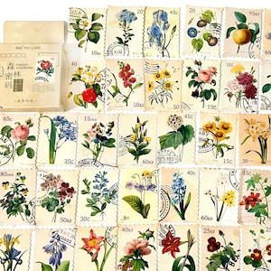 45 Stück Blumen Stempel Aufkleber, Floral, Scrapbook, journal, Junk Journal Kit, Ephemera, Natur, Garten, Wald, Pflanzen, Blüten, Poststempel