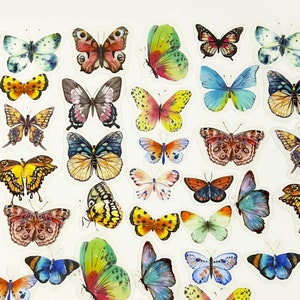 40 Stück Bunte Schmetterling Klare Aufkleber, Schmetterlinge, journal, Junk Journal Kit, Journal Ephemera, Insekten, Garten, Natur, Specimens