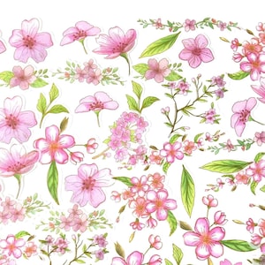 45 Stück Kirschblüten Washi Aufkleber, Floral Gold Foil Sticker Pack, Reisejournal, Blumen, Garten, Bloom, Kirschblütenzweig, Sakura