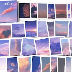 30 Stück Pastellhimmel Aufkleber, Wolken Aufkleber, Ephemera, Sonnenuntergang, Sonnenaufgang, Pastell, Lila, Pink, Bewölkter Himmel, Herz, Vision Board Aufkleber