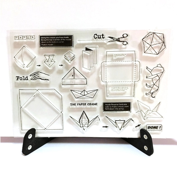 Origami Stempel, Papier Origami klar transparent Stempel, Papier Kranich Stempel, Planer Journal, Geometrie, geometrisch, Formen, falten