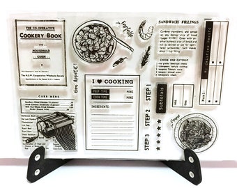 Cooking Stamp, Kitchen Clear Transparent Stamp, Cutlery Rubber Stamp, Cookery Book, Recipe, Plate, Menu, Food, Pasta, Salad