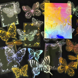 30 Stück Schmetterling Holographische Aufkleber, glänzende, irisierende himmlische Aufkleber, Junk Journal Kit, Holographischer Bordürenrahmen, Libelle