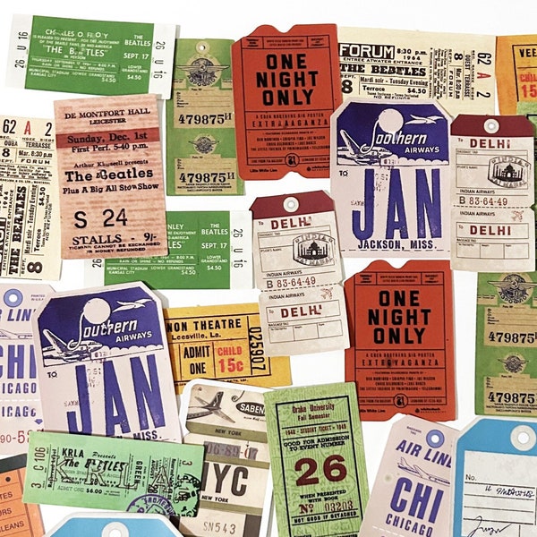 30 Pcs Retro Tickets Sticker Pack, Vintage Sticker, Scrap booking, journal, Junk Journal Kit, Ephemera, Writings, Entrance, Admit One, Air