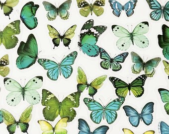 40 Pcs Green Butterfly Clear Sticker, Butterflies Clear Sticker, journal, Journal Ephemera, Insects, Garden, Nature, Specimen, Wings