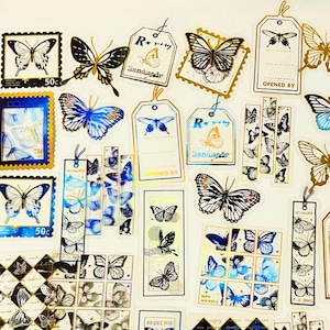 30 Stück Schmetterling Goldfolie Aufkleber, Scrapbooking, journal, Junk Journal Kit, Insekten, Schmetterlinge, Natur, Wald, Post, Mail