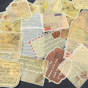 40 Stück Post Goldfolie Washi Sticker Pack, Scrapbook, journal, Ephemera, Poststempel, Retro, Vintage, Luftpost, Botanicals, Blatt
