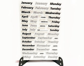 journal Planner Stamp, Weekly Clear Transparent Stamp, Months of the Year Stamp, Monthly, Calendar, Days of the Week, Date, Year