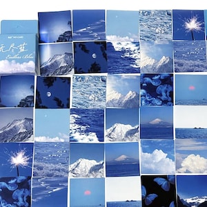 46 Stück blaue ästhetische Aufkleber, Landschaft Sticker Pack, Scrapbook, journal, Junk Journal Kit, weiße Wolken, Himmel, Meer, Strand, Alpen, Berge
