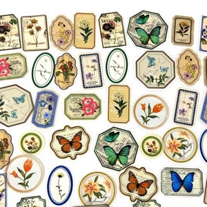 40 Stück Zierrahmen Klare Aufkleber, Schmetterlinge Sticker Pack, journal, Junk Journal Kit, Insekten, Garten, Natur, Blumen, Ephemera