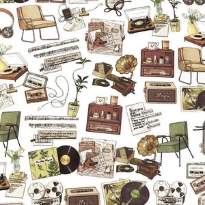 40 Stück Musik Klar Aufkleber, Junk Journal Kit, journal, Journal Ephemera, Music Player, Sofa, Entspannung, Topfpflanzen, Wohnzimmer, Zuhören