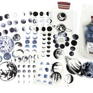 20 Stück Galaxy Große Klare Aufkleber, Mondphase PVC Aufkleberflocken, Aufkleber, Vollmond, Halbmond, Abnehmend, Planet, Himmlisch, Weltraum