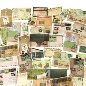 40 Stück Vintage Buchstaben Washi Aufkleber, Dokumente Sticker Pack, Reise Junk Journal, Retro, Wörter, Text, Brief, Postkarte, Luftpost, Manuskript