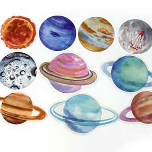 20 autocollants transparents planètes, lune, album, journal, kit de journal indésirable, journal éphémère, céleste, galaxie, ciel, espace, cosmique