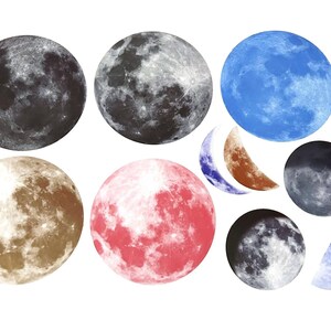 20 autocollants transparents planètes, lune, album, journal, kit de journal indésirable, journal éphémère, céleste, galaxie, ciel, espace, cosmique