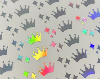 Mini Crown Holographic Sticker, Tiny Stickers, Shiny, Iridescent, Junk Journal, Planner Stickers, Resin Art, Star, Sparkle, Vinyl, Rainbow