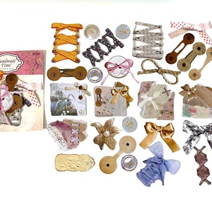 50 Stück Binder Clip Sticker Pack, 3D-Effekt Sticker Set, Scrapbook, Junk Journal, Lace, Ribbon Bow, Button, Umschlag