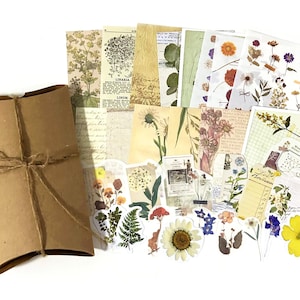 30 Stück Papier, Junk Journal Kit, Ephemera, Vintage Blumen, Wald, Woodland, Kraftpapier, Probe, gepresste Blumen, Botanicals
