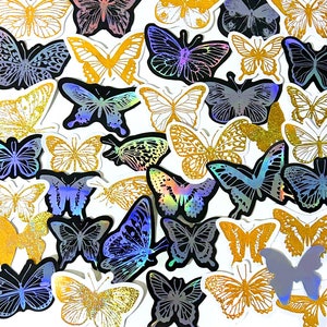 40 Stück Schmetterling holographische Aufkleber, Schmetterlinge glänzende Aufkleber, Junk Journal Kit, journal, Ephemera, Insekt, Exemplar, Natur