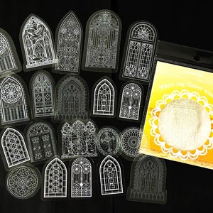30 Stück Ornamental Fenster klar Aufkleber, Scrapbooking, journal, Junk Journal Kit, Ephemera, Classic Fenster, Buntglasfenster, Tor