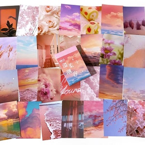 50 Stück rosa Ästhetik Sticker, Sticker Pad, Booklet, Junk Journal, Pastellhimmel, Wolken, Kuchen, Eis am Stil, Blumen, Rosen, Junk Journal