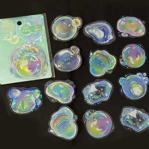 20 Stück Regenbogen Blasen holographische Aufkleber, glänzend, irisierend, Junk Journal, journal, Resin Art, Bubble, Drops, Schaum, Seife