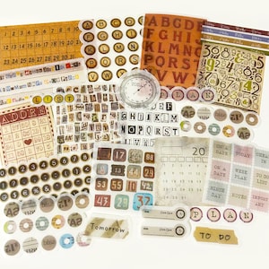 60 Stück Retro Schriften Große Washi Aufkleber, Vintage Schreibmaschine Aufkleber Flocken, Reisejournal, Journal, Woche, Monat, Alphabete, Plan