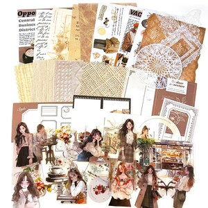 50 Stück Braun ästhetik Junk Journal Kit, klassische Ornamental Sticker, Memo Papier, Ephemera, Vintage, Washi Aufkleber, klare Aufkleber, Mädchen