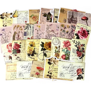 50 Stück Vintage Briefe Große Pergamin Aufkleber, Blumen Sticker Pack, Journal Kit, Garten, Postkarte, Rosen, Gräser, Schrift, Manuskript