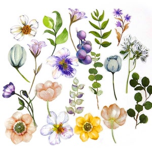 20 Stück Blumen klare Aufkleber, Floral, Scrapbook Aufkleber, Junk Journal Kit, Ephemera, Harz, Garten, Natur, Bloom, Gelb, Blätter