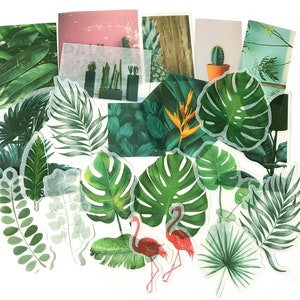 60 Stück Tropical Sommer Große Washi Aufkleber, Monstera Blatt Sticker Flocken, Reisejournal, Flamingo, Sommer Motive, Kaktus, Grün, Topf, Pflanze