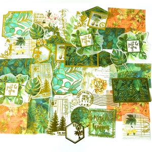60 Stück Tropischer Sommer Große Washi Aufkleber, Goldfolie, Junk Journal Kit, Scrap Buch, Journal, Ephemera, Monstera Blatt, Poststempel, Blatt