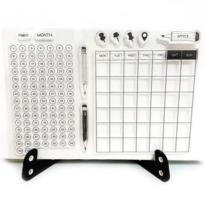 月間スケジュールクリアスタンプ、テーブルトラッカーゴム印、プランナージャーナル、100日チャレンジ、鉛筆、習慣トラッカー、曜日