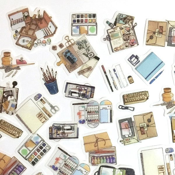 40 Pcs journal Washi Sticker, Planner Tools Sticker Flakes, Stationery Filofax, Scrapbooking, Artist, Stamp, Writing, Painting, Brush