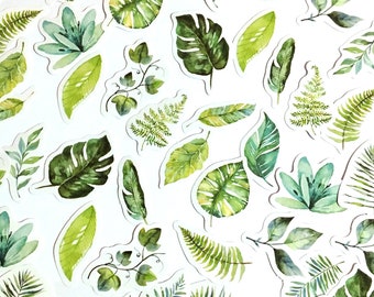 45 stuks tropische bladeren sticker, planten, plakboek, junk Journal Kit, Journal Ephemera, dagboek, bladeren natuur, groen, monstera blad